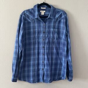 Ariat Women’s XL Relaxed Fit Plaid Button Front Western Shirt Blue Long Sleeve